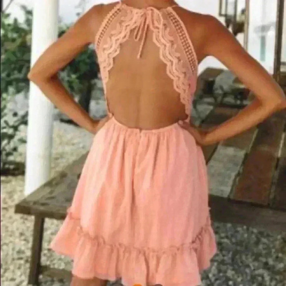 🆕 V-Neck Spaghetti Strap Bowknot Backless Sleeveless Lace Swing Skater Dress🆕 - Picture 3 of 11